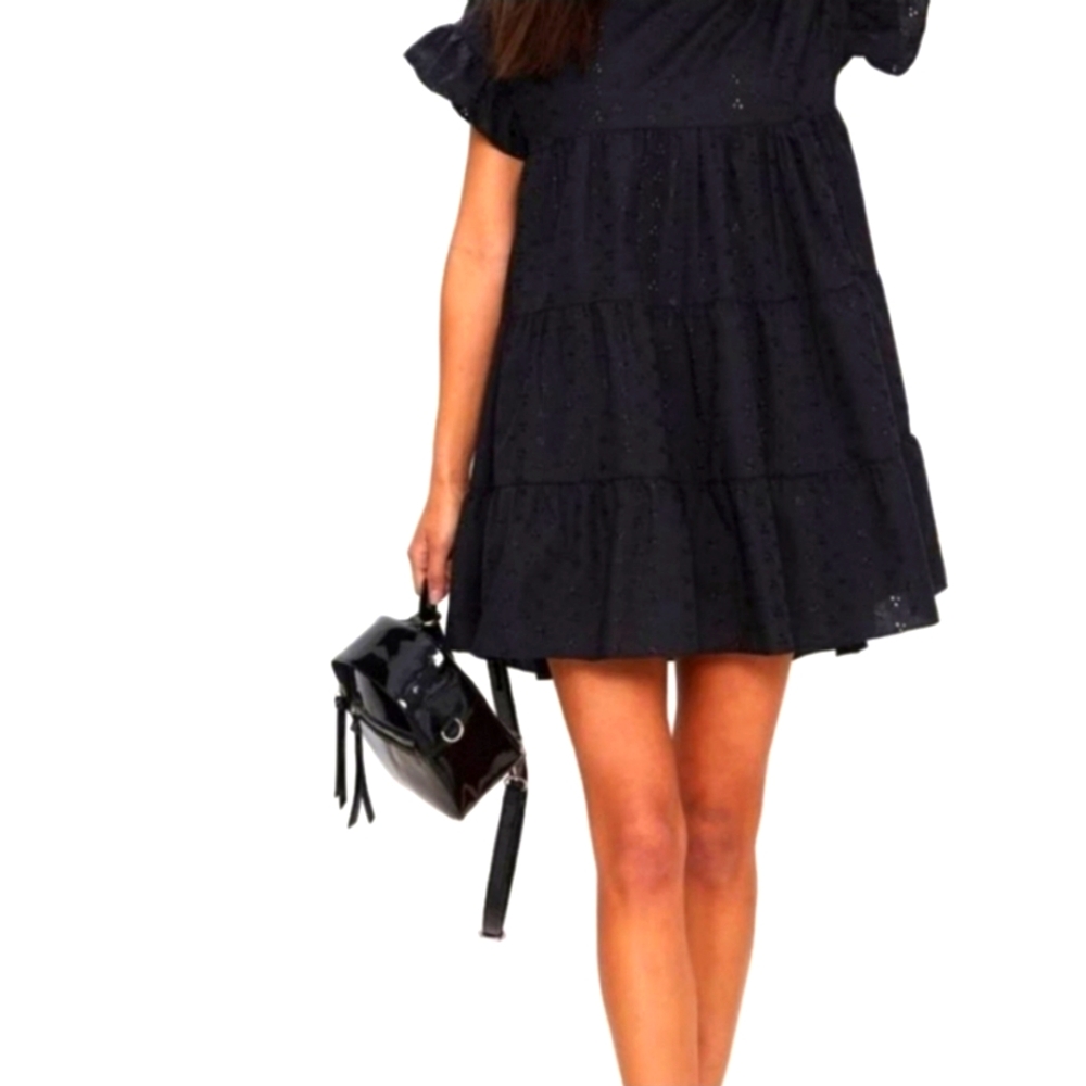 NWT,Black,Ruffled,BabyDoll,Dress by Misguided,Sz.12,Made in UK 🇬🇧